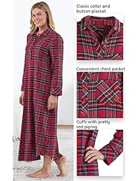 PajamaGram camisón de franela a cuadros para mujer