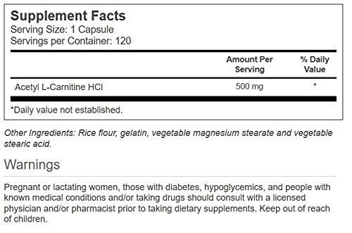 Vitacost Acetyl L-Carnitine HCl - 500 mg - 120 Capsules