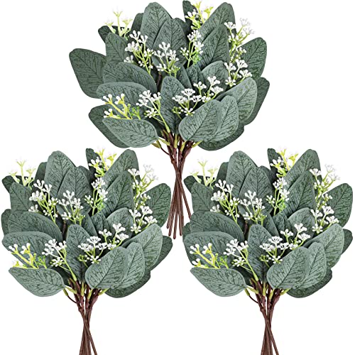 18 Pcs Fake Eucalyptus Leaves Stems Bulk Artificial Oval Eucalyptus