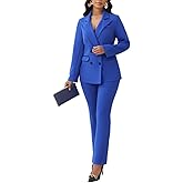 Ophestin Women 2 Piece Pant Suits Set Long Sleeve Striped Color Jackets Blazer Business Casual Dressy Work Office Outfits