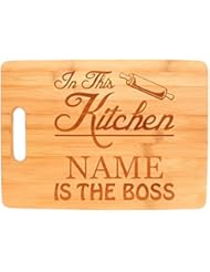 Custom Cooking Gift Enter Name Kitchen Boss Personalized Big Rectangle Bamboo Cutting Board Bamboo
