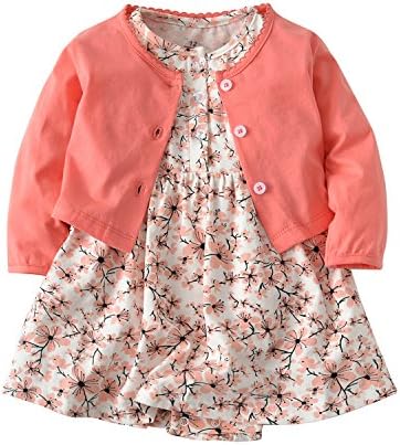 Infant Baby Girls Dresses Cardigan 2 Pieces Outfit Set Lovely Prints 6-24m
