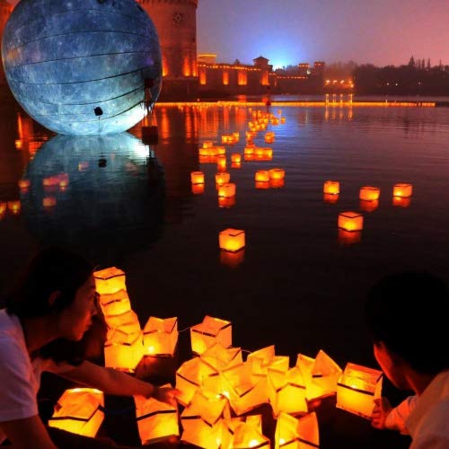 Homecube Outdoor Water Floating Candle Lanterns Biodegradable White Chinese Paper Lanterns for Wishing, Praying, Floating 10 Pack 5.9 Inch - Thumbnail 6