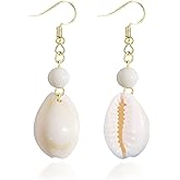 Bohemian Natural Cowrie Shell Earrings for Women Pearl Bead Dangle Earrings Summer Beach Vacation Jewelry Gifts for Women