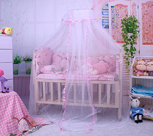 CdyBox Breathable Baby Bed Canopy Toddler Sleeping Dome Mosquito Net Crib Netting Palace-style Lace Décor (Pink) - Thumbnail 2