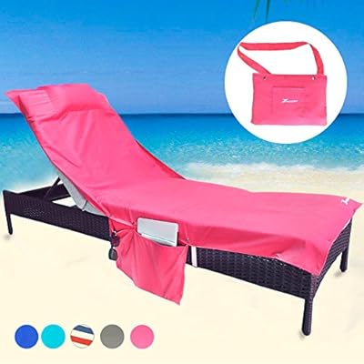Youlerbu Beach Chair Cover With Pillow Soft Mesh Fabric Thickened Pool Lounge Chair Towel Beach Towel With Side Pockets Pink