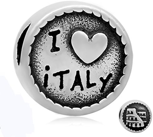 Best Wing Jewelry Stainless Steel "I Love Italy /w Rome the Colosseum" Charm Bead