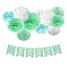 NICROLANDEE Cactus Baby Shower Decoration Mint Green Tissue Pom Poms Eyelet Paper Lantern White Hanging Honeycomb Ball Watercolor Party Banner Fiesta Baby Shower 1st Birthday Cactus Party Decorations