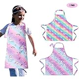 PASHOP 2 Pack Kids Unicorn Bib Apron with Pocket Child Adjustable Rainbow Chef Apron Kitchen Aprons Children Artists Aprons for Cooking Baking Painting (Large/6-8 Years)