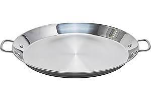 Stainless Steel 14-inch Flat Bottom Paella Pan, 36cm|for use on Smoothtop and Induction Stoves|Made in Spain