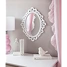 Decorative Oval Wall Mirror, White Wooden Frame for Bathrooms, Bedrooms, Dressers, and Antique Princess Décor, Medium