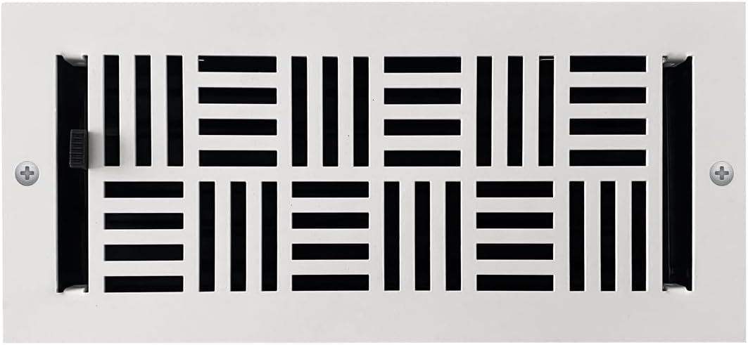 Registers, Grilles & Vents - Empire Register Co, Ceiling & Wall Vent Cover - 4x10 inch, Art Nouveau Design, Matte White Finish, Metal Damper Attached, Measure Wall Hole Dimensions (not for Floor use).