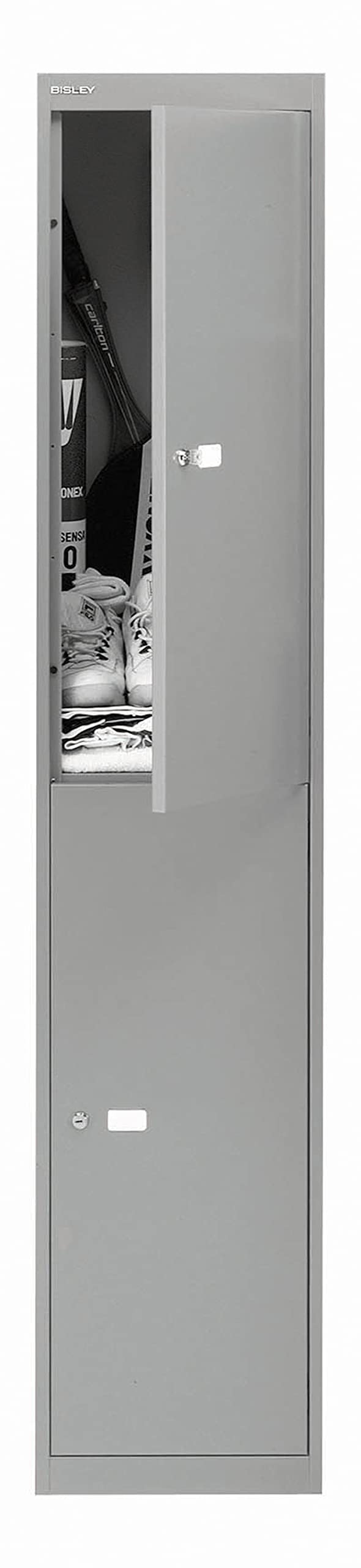 Office Hippo Bisley Steel Locker, Two Door, Fully Lockable Metal Storage With Coat Hooks, Metal Cabinet, Goose Grey, 30.5 x 45.7 x 180.2 cm