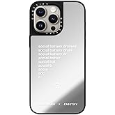 CASETiFY Mirror iPhone 15 Pro Max Case [Reflective / 4.9ft Drop Protection/Compatible with Magsafe] - Alisha Marie Social Battery - Silver On Black