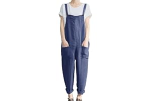 KMAZN Women's Casual Baggy Long Cotton Overalls Bib Rompers Loose Plus Size Boho Flora Printl Jumpsuits With Pockets B
