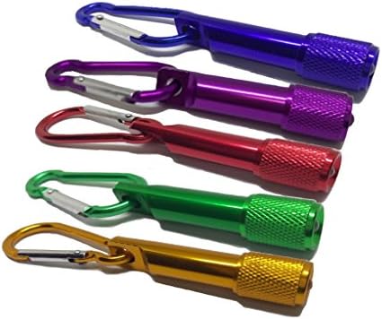 FiveRen 5pcs/Lot Mini Colorful LED Flashlight Torch Light Carabiner Keychain Outdoor for Hiking Climbing Birthday Party etc. - Blue, Purple, Red, Green and Gold