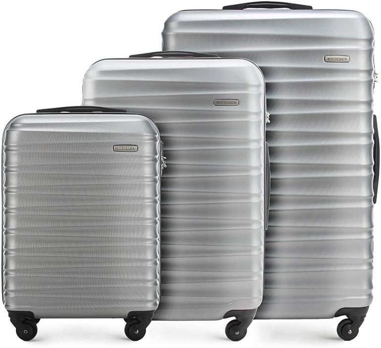 WITTCHEN Travel Suitcase Carry-On Cabin Luggage Hardshell Made of ABS with 4 Spinner Wheels Combination Lock Telescopic Handle Groove Line Set of 3 suitcases Grey