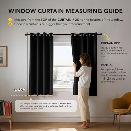Deconovo Blackout Curtains Bedroom Super Soft Thermal Insulated Eyelet Blackout Curtains for Living Room 46 x 54 Inch Black 2 Panels