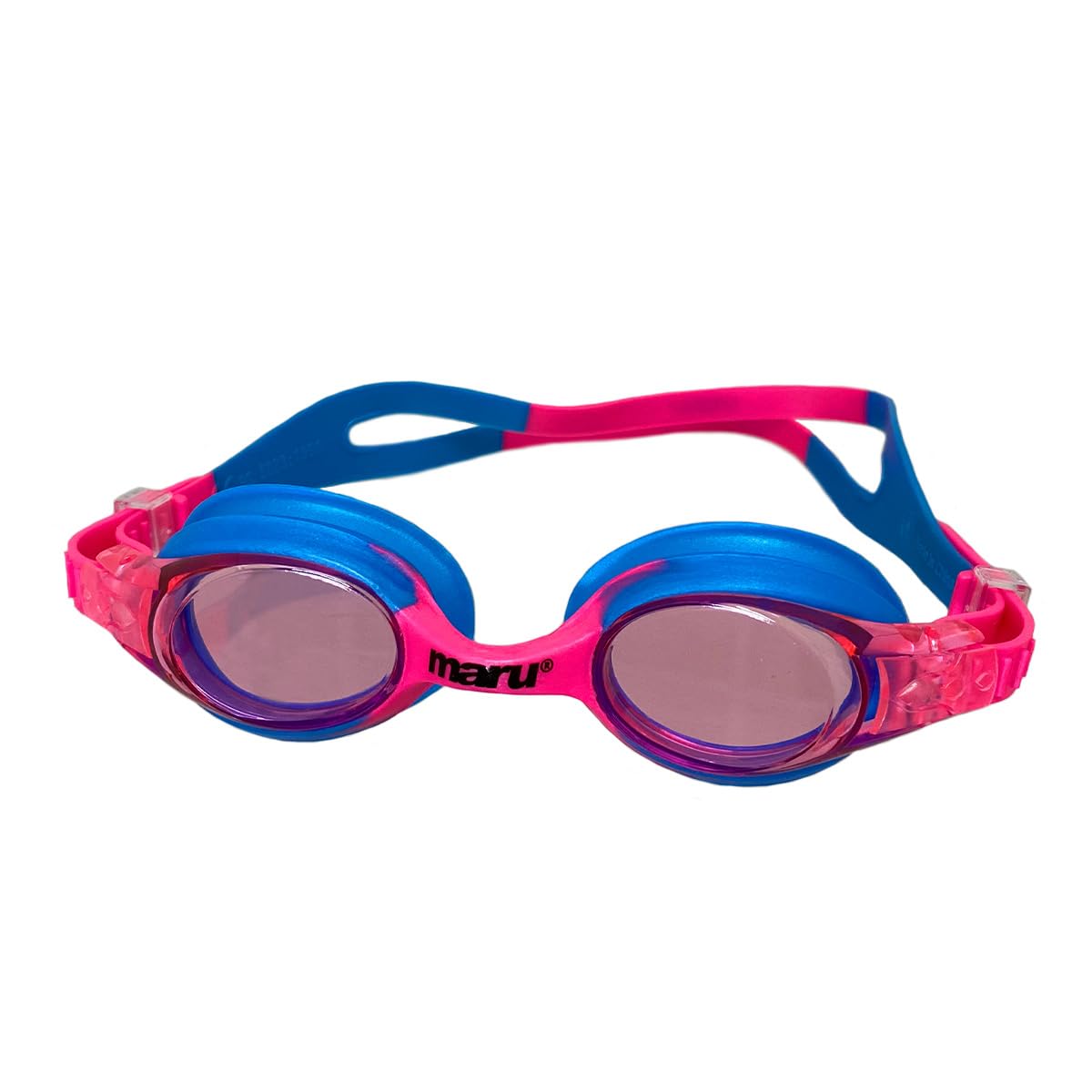 MARU Sprite Junior Swimming Goggles (Pink/Blue) – Swim Goggles Kids 6-14 with Anti-Fog UV Lenses – Soft Silicone Seal, Adjustable Strap & Protective Hard Case – Ideal for Lessons & Training