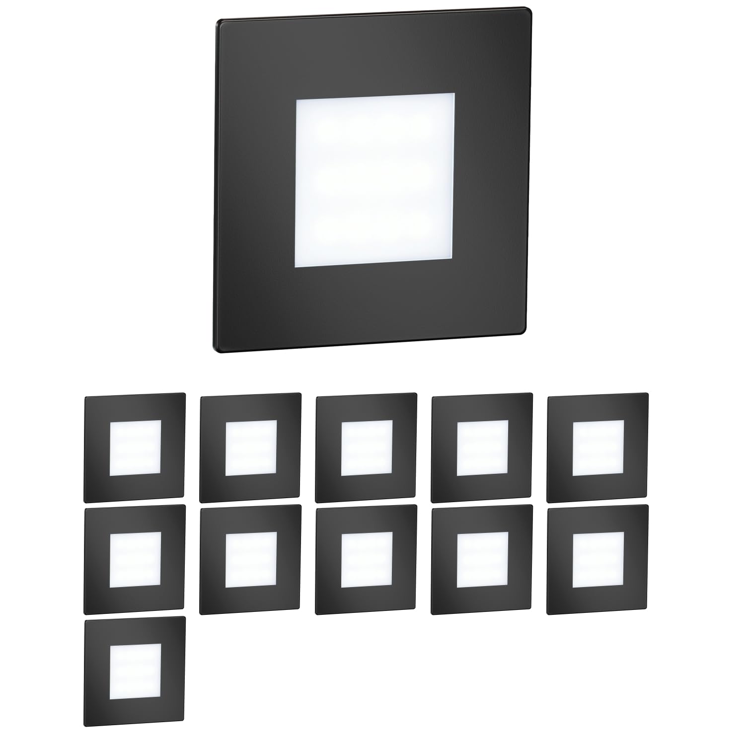 ledscom.de 12 LED Staircase Light/recessed wall Light FEX for Indoors and Outdoors, Angular, Black, 85 x 85mm, Cool White