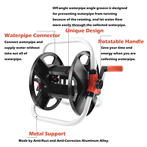 Risunpet Water Pipe Car Roll 1/2"-80ft 5/8"-60ft Water Pipe Storage Shelf Hose Reel Rope Gauge Cord Light Wire, Heavy Duty Storage Rack Garden Hose Reel