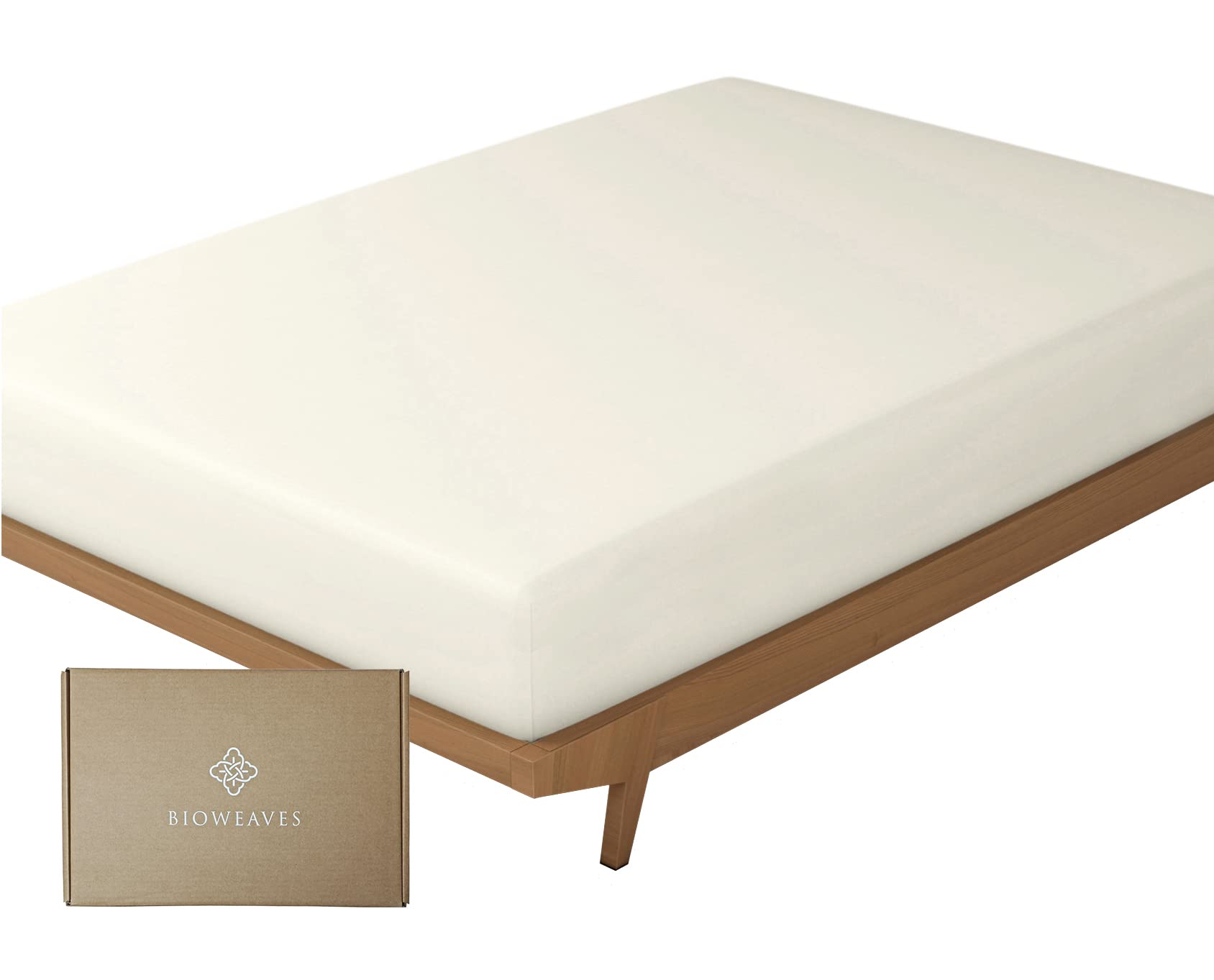 Photo 1 of BIOWEAVES 100% Organic Cotton 1 Full Size Fitted Sheet Only | 300 Thread Count Sateen Weave GOTS Certified with Deep Pocket - Undyed Natural