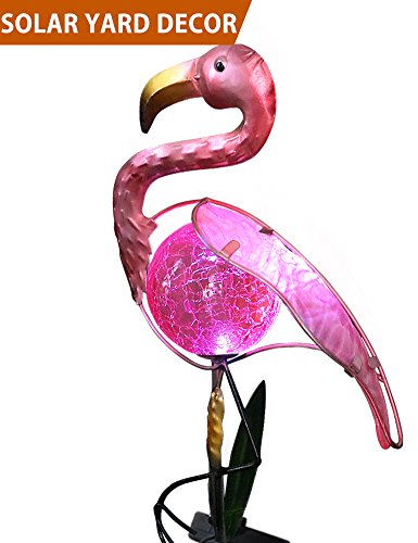 BRIGHT ZEAL 8" Tall METAL Pink FLAMINGO Garden Decor Solar Lights - LED Solar Stake Lights Garden Decorations - Solar Flamingo Lights Outdoor Decorative Stake - Solar Pink Flamingo Yard Ornaments