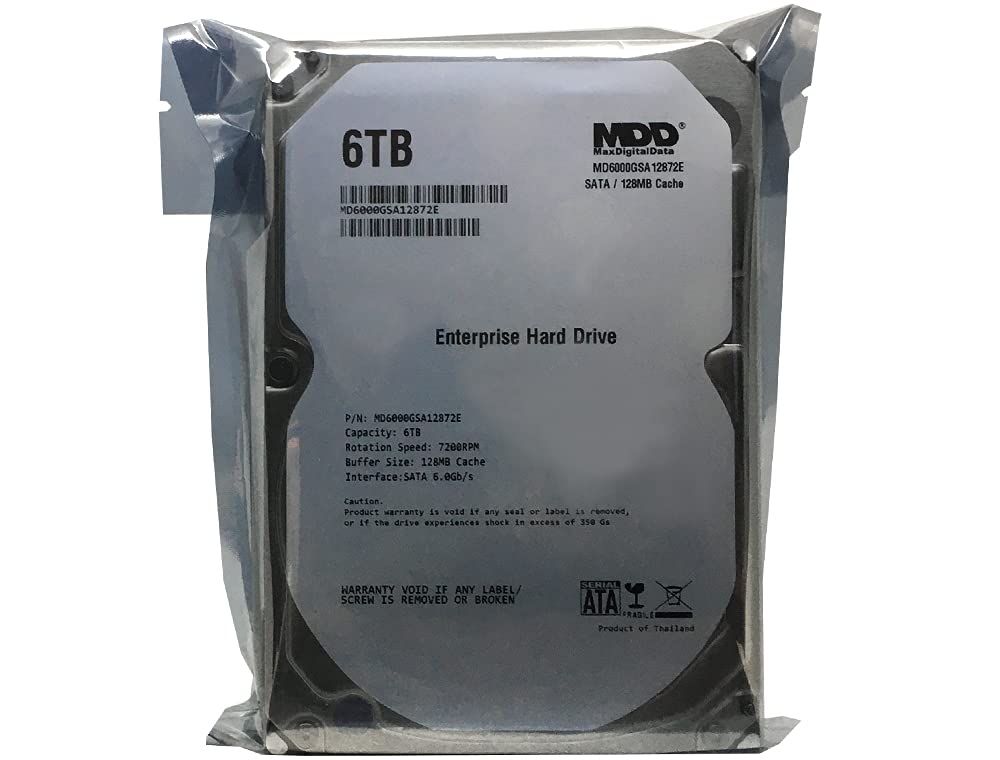 MDD MAXDIGITALDATA MaxDigitalData (MD6000GSA12872E) 6TB 7200RPM 128MB Cache SATA 6.0Gb/s 3.5-inch Internal Hard Drive (Enterprise Grade) - 3 Years Warranty (Renewed)