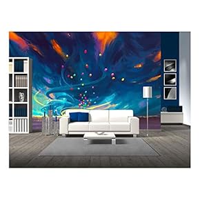 Illustration - Child Holding Balloons Standing in Front of Fantasy Storm,Illustration Painting - Removable Wall Mural | Self-Adhesive Large Wallpaper - 66x96 inches