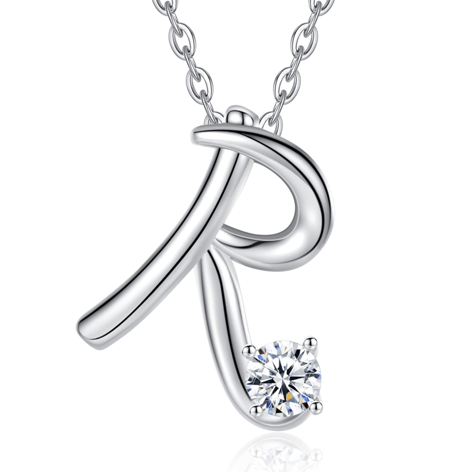 Eusense Initial R Necklace Letter Pendant Silver 925 Alphabet Jewellery for Women