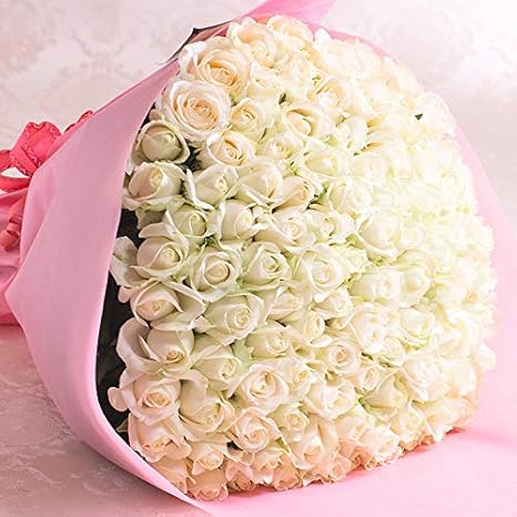 Amazon バラギフト専門店のマミーローズ 選べるバラ本数セレクト 還暦祝い 誕生日 プロポーズ 贈り物の豪華なバラの花束 生花 白 109本 花束 オンライン通販