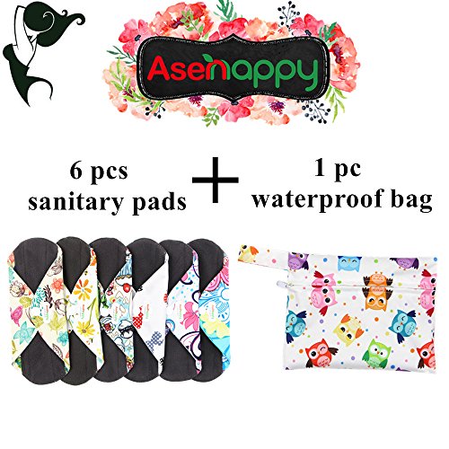 Asenappy Reusable Menstrual Pads Cloth Pads Menstrual - Charcoal Bamboo Sanitary Pads Panty Liners 6 PCS Small Random Prints