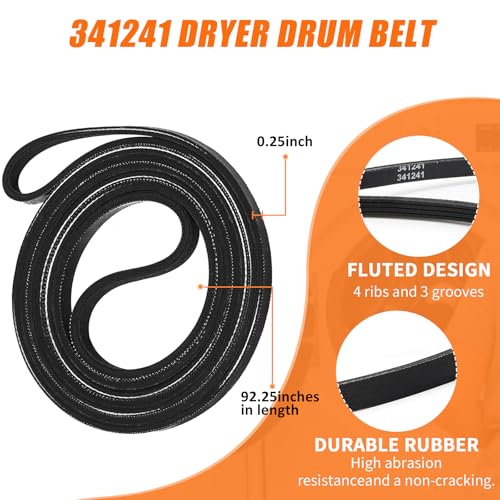 4392065 Dryer Repair Kit with 341241 Dryer Belt 691366 Idler Pulley 349241T Drum Roller Replacement for Whirlpool Kenmore Maytag Amana Dryer Parts, Replaces AP6010582 WP691366 AP3131942, wed4815ew1