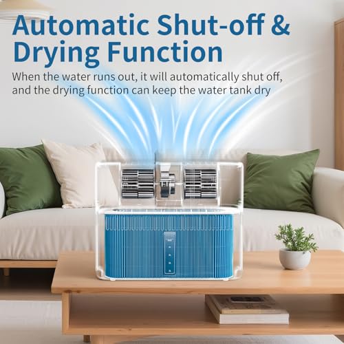 LAVIEAIR Evaporative Humidifiers for Bedroom, Living Room, Nursery, Large Room up to 300 ft², Mist-free No White Dust Top Fill Humidifier for Baby, Plants, 5L Tank, Max 48H Runtime, Easy to Clean