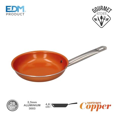 Sarten antiadherente ø26cm alto 4.2cm espesor 2.5mm copper line edm