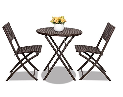 hoffom Rattan Gartenmöbel Bistro Set Outdoor Terrasse Kaffee Set 2