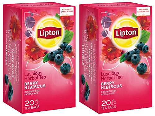 Lipton Luscious Herbal Tea - Berry Hibiscus - 20 Count Tea Bags Per Box - Pack of 2 Boxes