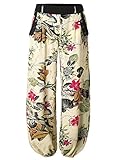 BAISHENGGT Women's Casual Jogger Harem Pants With Side Pockets Small Apricot Floral