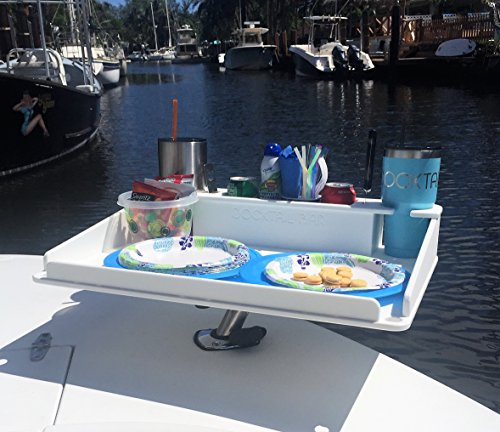 Boat-Utility-Table-with-Cup-Holders-and-Storage-Mounts-in-Rod-Holders-Package-Includes-Fully-Adjustable-Rod-Holder-Mount-Perfect-Boat-Marine-Grill-Accessory-Portable-By-Docktail-Bar