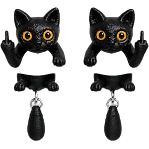 Black Cat Middle Finger Earrings, Funny Cat Ear Cuff Wrap Earrings, Cute Animal Statement Jewelry, Gothic Punk Ear Climber, N