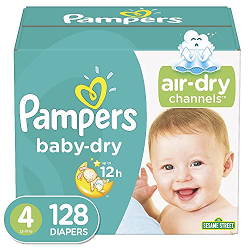 Diapers Size 4, 128 Count – Pampers Baby Dry Disposable Baby Diapers, Giant Pack