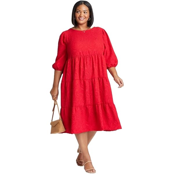 Ava & Viv Women's Plus Size Long Sleeve Tiered Ruffle Dress