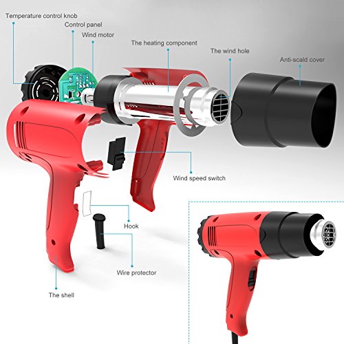 ETEPON Heat Gun 1800w 120°F1020°F Hot Air Gun Variable Temperature Adjustable with 4 Heat Gun