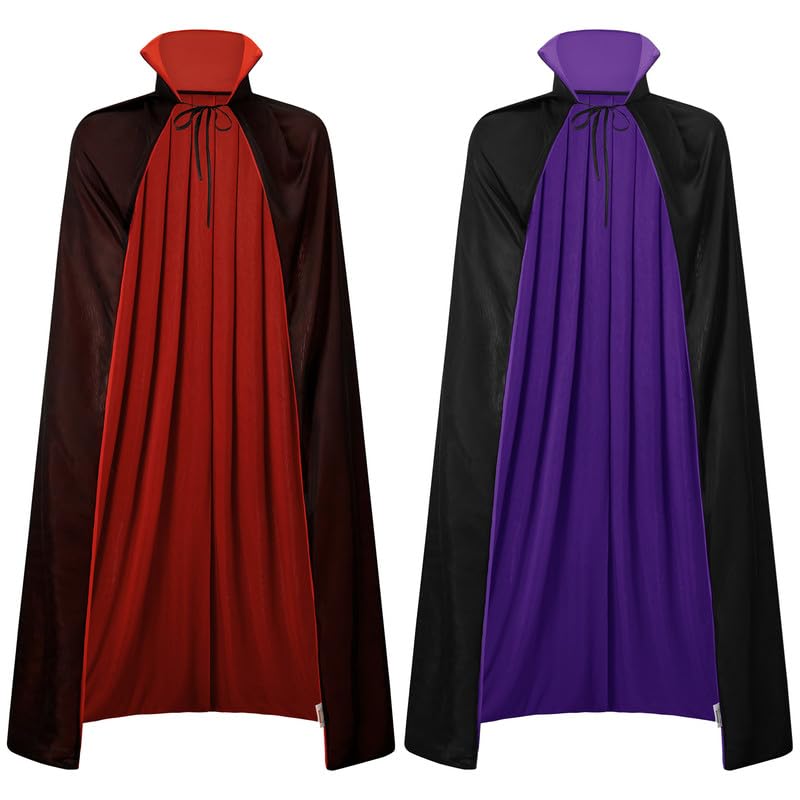 Mainfini Vampire Cape Carnival Costume Men Party Stand Collar Medieval Dress Up Masquerade Cloak 140CM/55inch