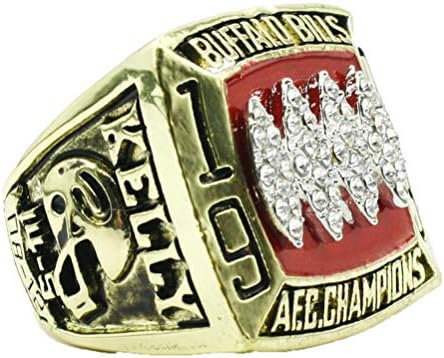 HTEGAE Men's Red Gold Diamond 1993 Year Buffalo Bill Championship Rings