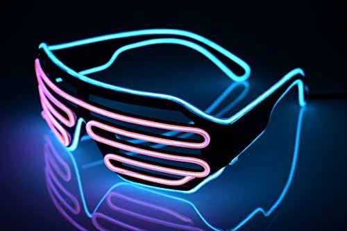 El Wire Neon LED Glasses, Two Colors EL Light Up Shutter Glasses with Battery case Controller for DJ Music Party for Rave Costume Party, Halloween &amp; Christmas Gifts (Blue-Pink)