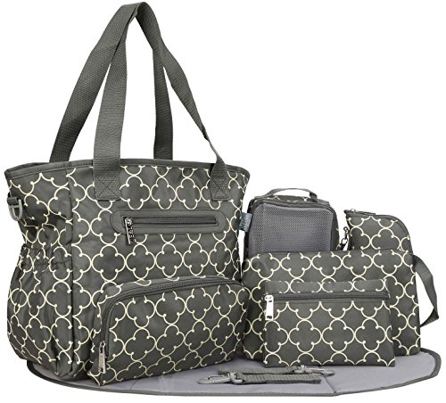 SoHo Collection, Grand Central Station 7 pieces Diaper Bag set (Gray Charlotte)