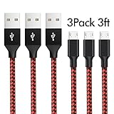 ONSON Micro USB Cable,3Pack 3FT Nylon Braided High Speed Android Charger USB to Micro USB Cable Samsung Fast Charger Charging Cord for Samsung Galaxy S7 Edge/S6/S4/Note 5/Note 4(Black Red)