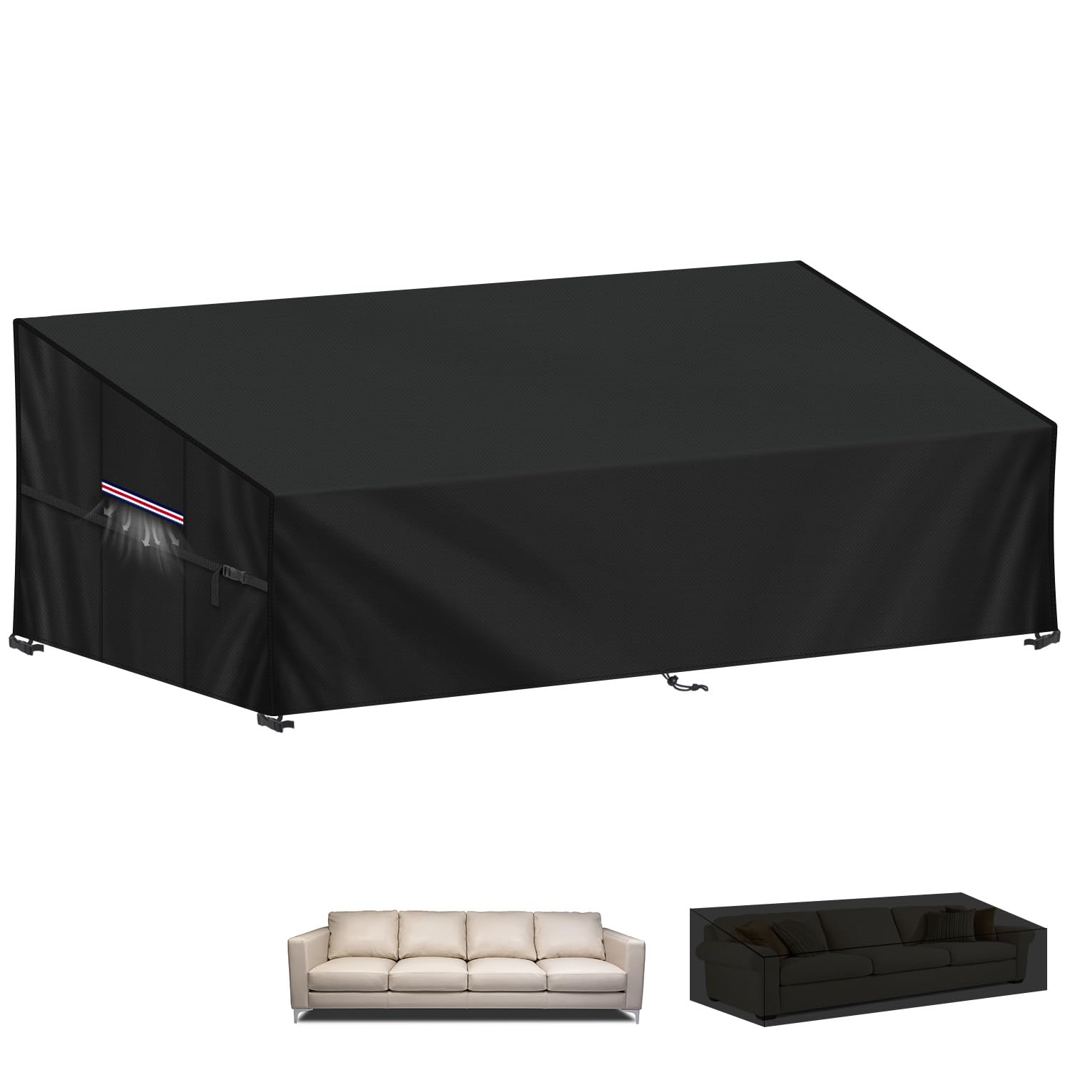 LAMUNI Garden Sofa Covers 4-5 Seater Garden Furniture Covers Waterproof Outdoor Rattan Corner Sofa Cover Deep Seat Garden Couch Cover Outdoor Lounge Sofa Cover with Air Vent, 260x102x89/61cm