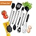 Gudaco Premium Kitchen Utensils Italian Style, 8 Piece Black Silicone and Stainless Steel Kit, Cooking Gadgets: Serving Tongs, Spoon, Spatula Tools, Pasta Server, Ladle, Strainer, Whisk for Pots, Pans